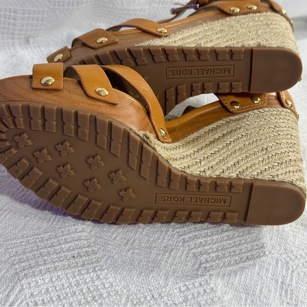 NEW Michael Kors‎ Women's Somerly Wedge Shoes Peanut, Size: 10M Strap Jetset 6 - Picture 6 of 10